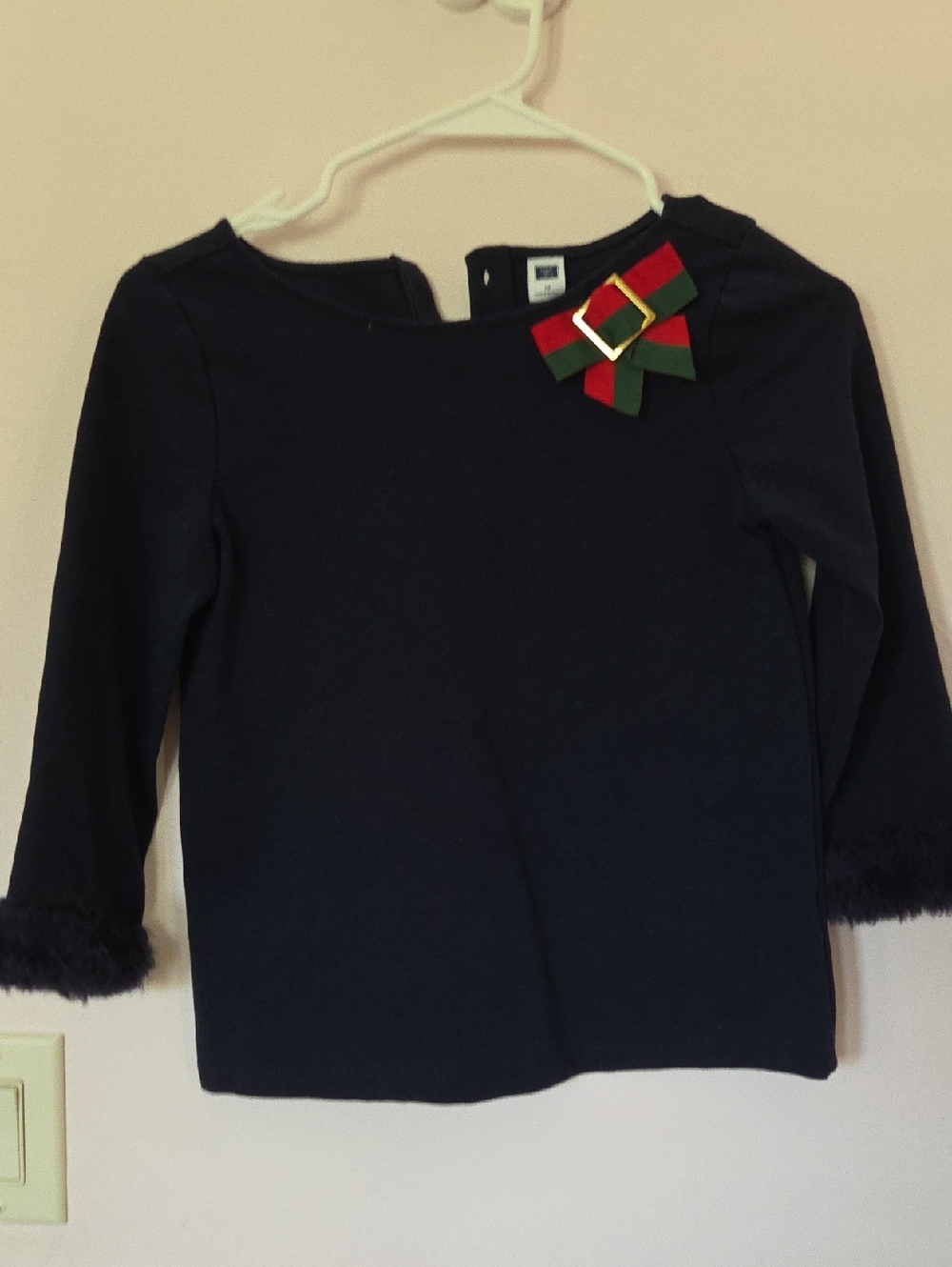 Janie and Jack Navy Long-Sleeve Top with Red & Green Bow